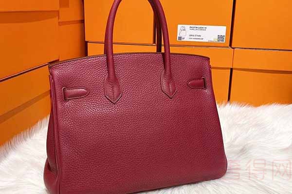 爱马仕birkin30K1石榴红银扣手提包背面