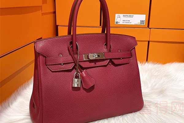 爱马仕birkin30K1石榴红银扣手提包正面